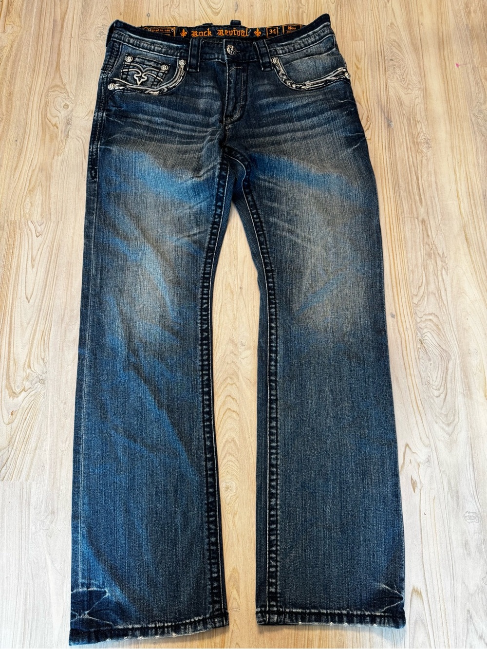Rock Revival Men’s Blue Faded Straight Jeans
